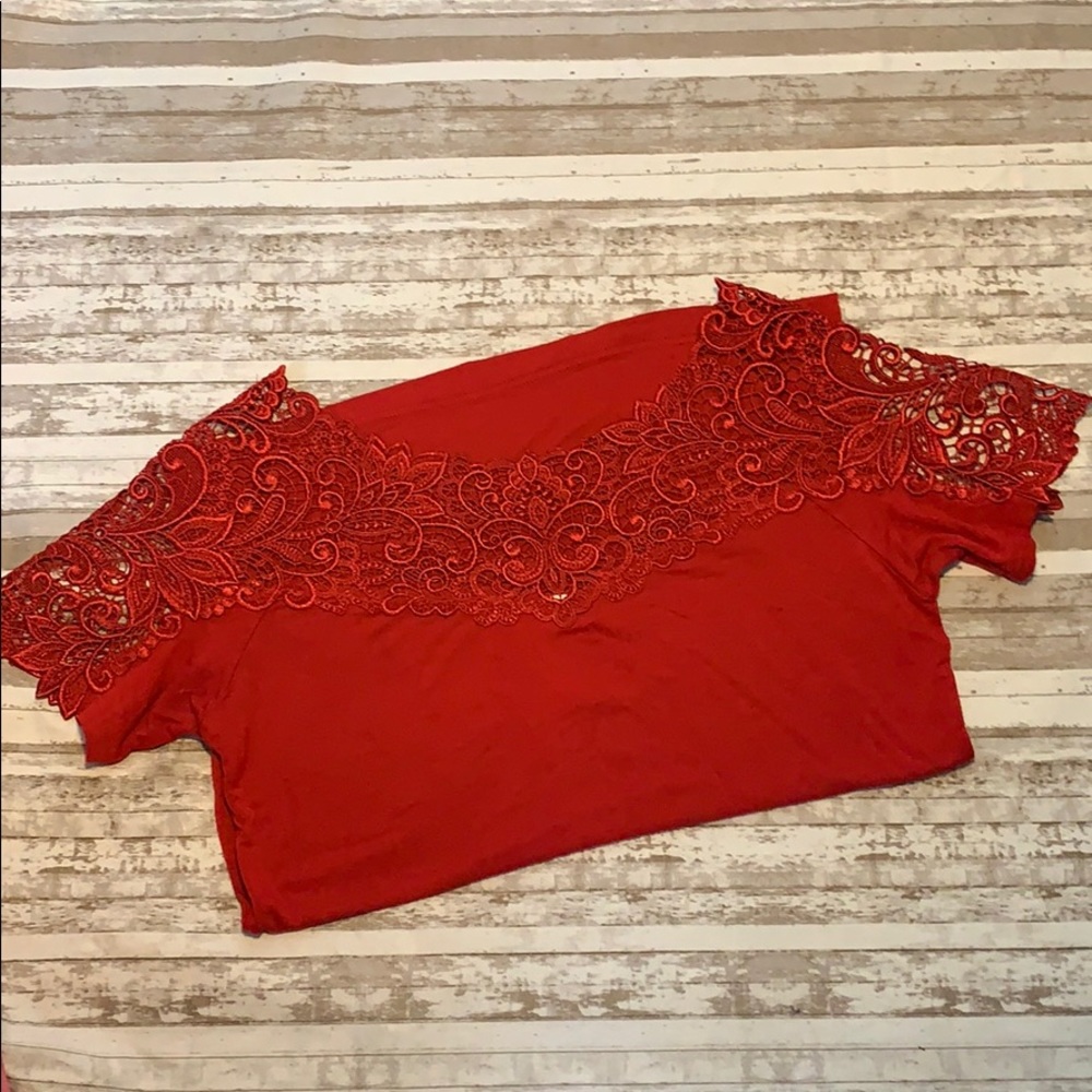 Arianne Red Lace Accent Top